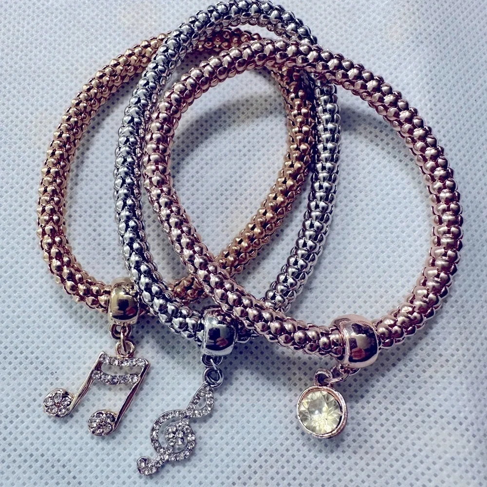 Stretch Bracelets for Music Lovers - 3 Bracelets with Music Theme Charms